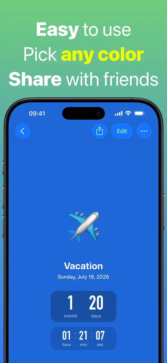A single vacation countdown on a blue background, counting 1 month 20 days and the hours, minutes and seconds.