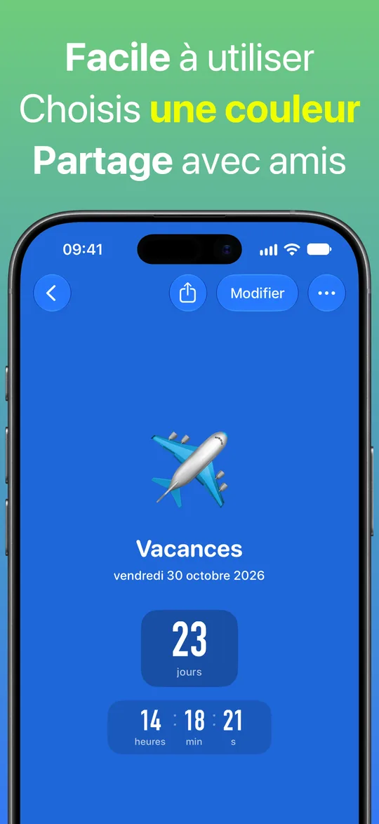Le compte à rebours Vacances sur fond bleu : 23 jours, 14 heures, 18 minutes et 21 secondes avant le vendredi 30 octobre 2026.