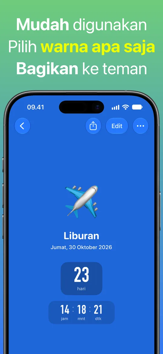 Hitung mundur Liburan dengan latar biru: 23 hari, 14 jam, 18 menit, dan 21 detik menuju Jumat, 30 Oktober 2026.